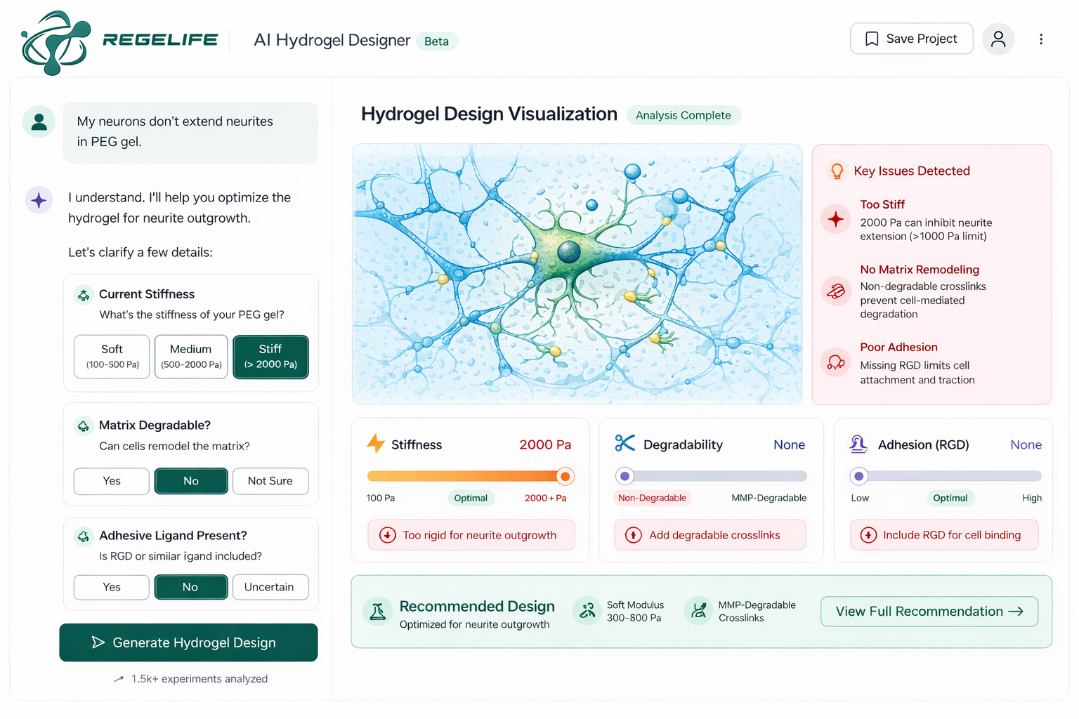 AI-powered hydrogel design product interface
